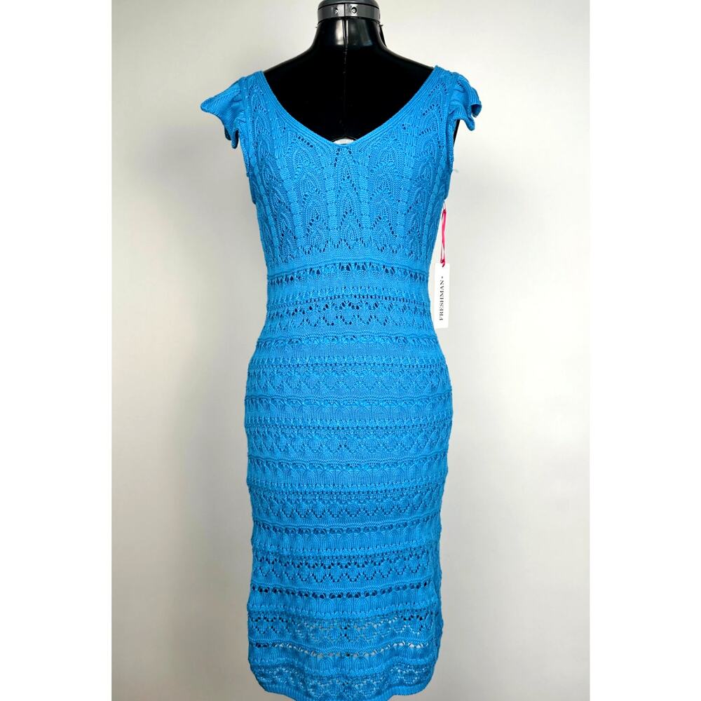 Freshman Blue Flutter Sleeve Crochet Short Dress NWT Med